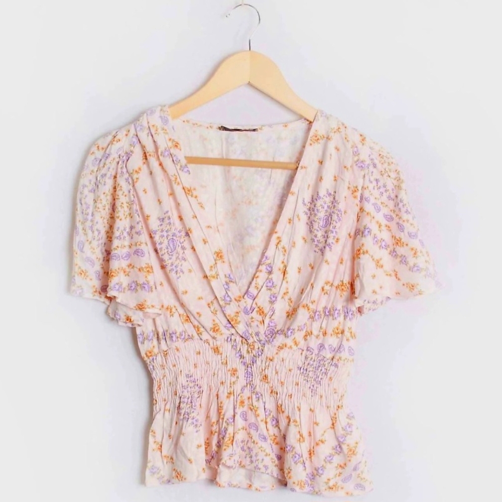NWOT Ivory LOVE Cream Floral Surplice Blouse, Size Large